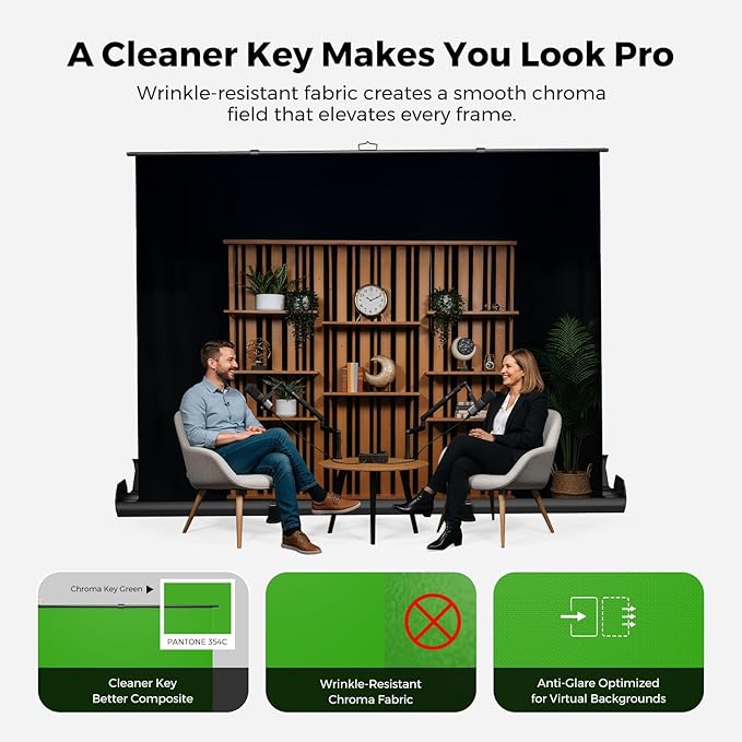 NearStream Green Screen Backdrop 78.7 x 89.3 in, Chroma Key Background, Auto-Locking Portable Foldable Fabric for Video Recording/Streaming/Photography/Zoom & Virtual Meetings, Pull-Up Design (VK50)
