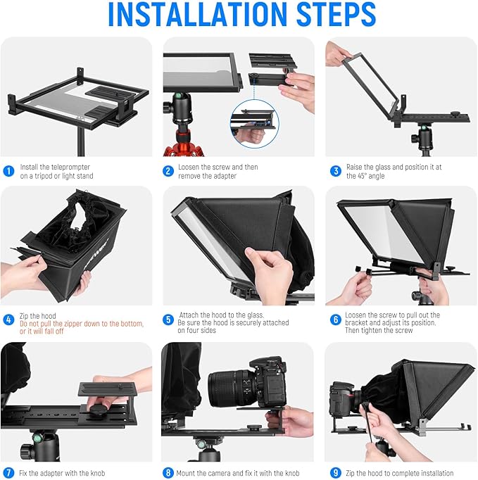 NEEWER X12 14" Aluminum Alloy Teleprompter Compatible with iPhone iPad DSLR Cameras Phone Tablet with Remote Control Carry Case Cleaning Cloth, APP Control for iOS/Android Online Teaching/Streaming