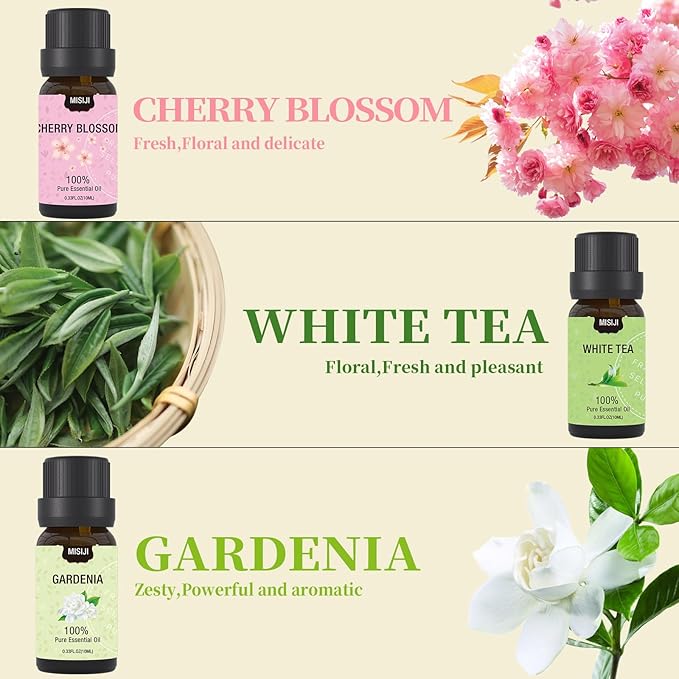 MISIJI Essential Oils Set- Essential Oils for Diffuser for Home,Diffuser Oils Scents for Aromatherapy,Laundry,Candle&Soap Making,Humidifiers 6 X 10 ML