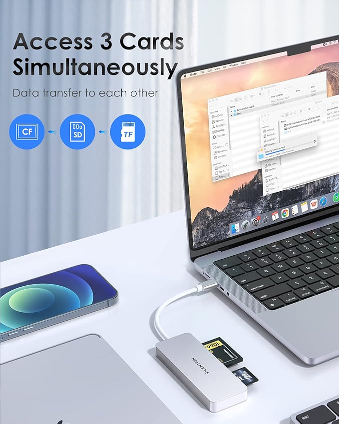 LENTION USB C to CF/SD/Micro SD Multi-Card Reader, SD 3.0 Card Adapter Compatible 2025-2016 MacBook Pro 13/15/16, 2025-2018 Mac Air/iPad Pro/Surface, More (CB-C12, Silver)