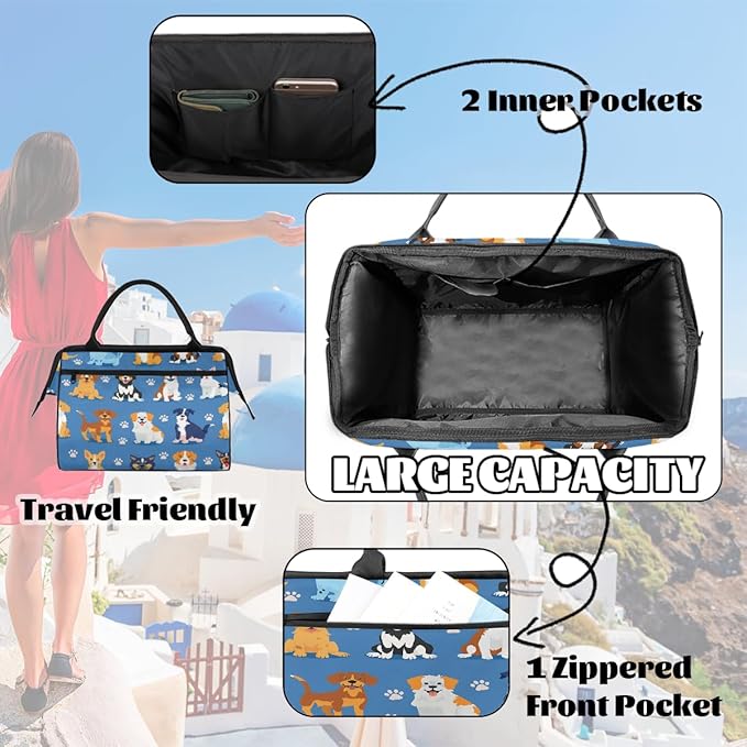 Multipurpose Duffle Bag, Waterproof Carry On Bag with Spacious Design, Puppy Dogs Pattern Gym Bags, 15.2x8.3x11.6in