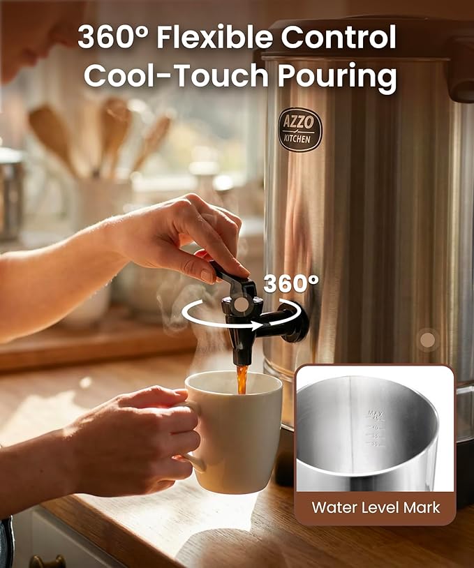 Commercial Coffee Maker 45-Cup Large Coffee Urn with Percolator Coffee Pot Electric 6.9L Stainless Steel Fast Brew Hot Water Dispenser for Tea Catering Events Home Office Easy Cleaning