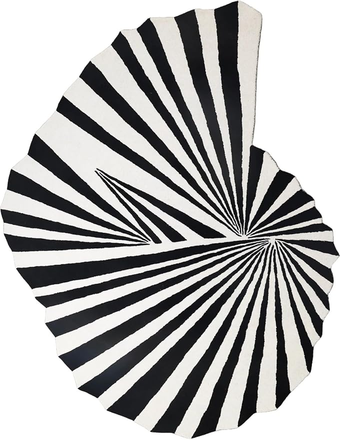 Black and White Striped Irregular Shaped Area Rug for Living Room Dining Room Bedroom Indoor Washable Rugs Modern Abstract Optical Art Meetingroom Home Office Lightweight Soft Shaggy Carpet 9x12