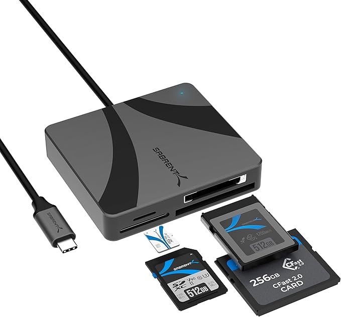 SABRENT USB-C Multi-Card Reader for CFexpress Type B, CFast 2.0, and microSD/SD Cards (CR-C4PM)