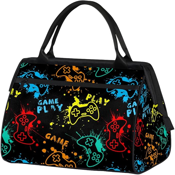 Sports Duffel Bags for Kids - Carry On Travel Gym Bag Waterproof Workout Shoulder Tote for Boys Girls Weekender Overnight Duffel for Swim Dance Camp(Game Video)