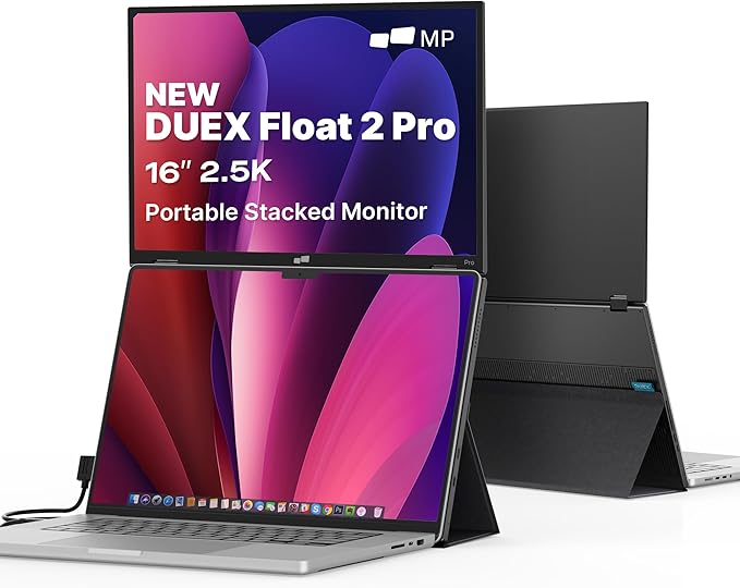 Mobile Pixels Duex Float 2.0 Pro 16" 2.5K Portable Monitor for Laptop, Built-in Kickstand & Speakers Ultra-Thin Laptop Screen Extender | USB-C & HDMI | Plug & Play for Windows, MacOS, Switch, Android