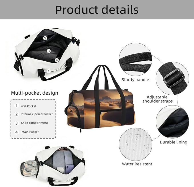 Desert Stars Print Gym Bag with Shoe Compartment for Women Men, 17.7in Sports Duffle Weekender Tote, Overnight Travel Duffel Bag Carry On