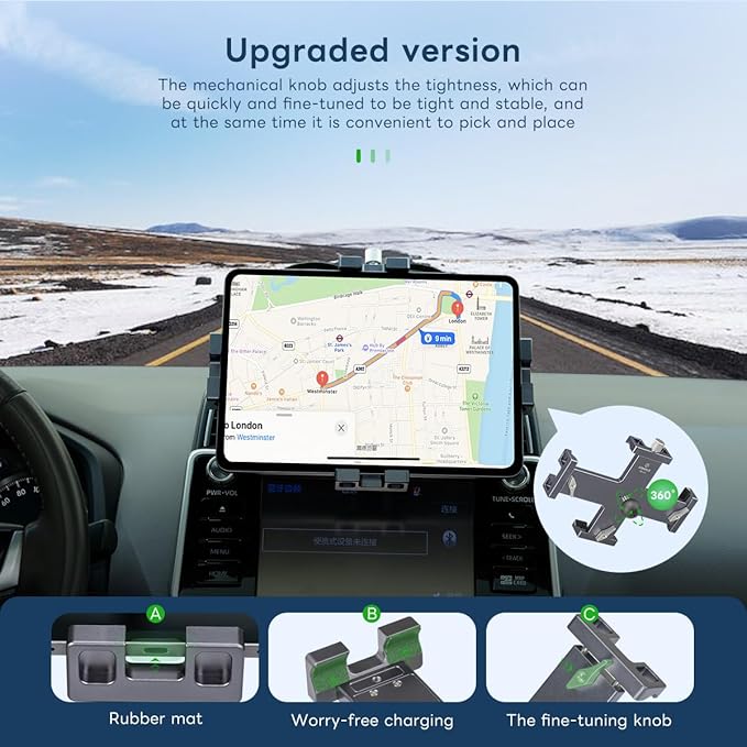 FANAUE Tablet Holder for Car with Ball Head, Lightweight Design, 360 Rotatable Ipad Mount - for Your Windshield, Dashboard, or Desk,Compatible with All 8"-12.9" Tablets (iPad mini, iPad Pro 12.9)