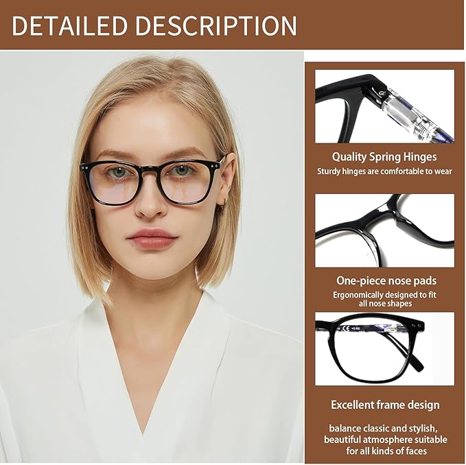 Henotin 3-Pack Blue Light Blocking Reading Glasses,Spring Hinge Computer Readers for Men Women,Anti UV Ray Filter Eyeglasses (Mixed Color-2, 2.75, Diopters)