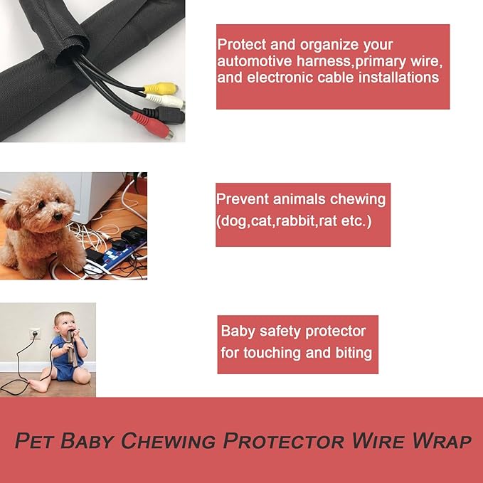 Braided Split Wire Loom Black Wire Cover Protective Harness Tubing Cable Management Self Wrap Cord Sleeve Mesh Woven 5/16"-16ft