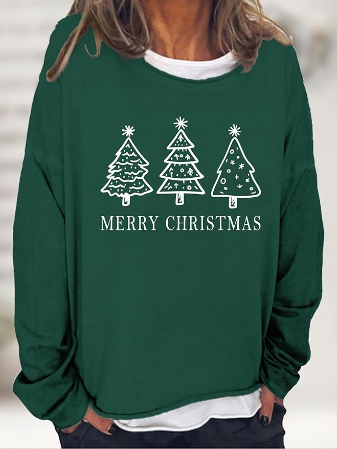 LOAIHA Merry Christmas Sweatshirt Crewneck Snowman Graphic Shirts Christmas Tree Sweater Long Sleeve Xmas Hoodie Pullover