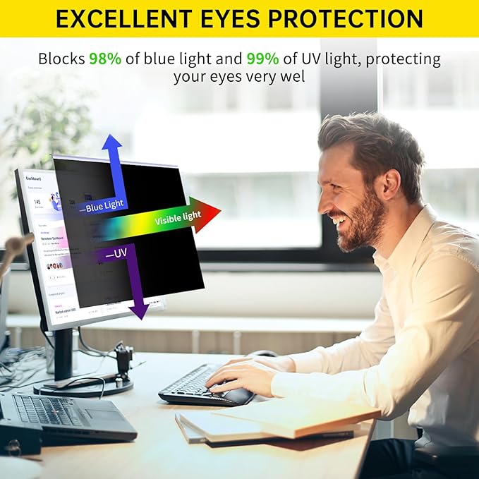 DEJIMAX 27 Inch Computer Privacy Screen for 16:9 Computer Monitor, Anti-Blue Light Monitor Privacy Screen Filter, Anti-UV Computer Shield, Hanging Type
