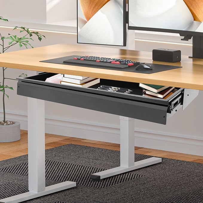 LEYSRIS 33.3" Under Desk Storage Drawer, Black Sliding Pull-Out Drawer for Sit Stand Workstation