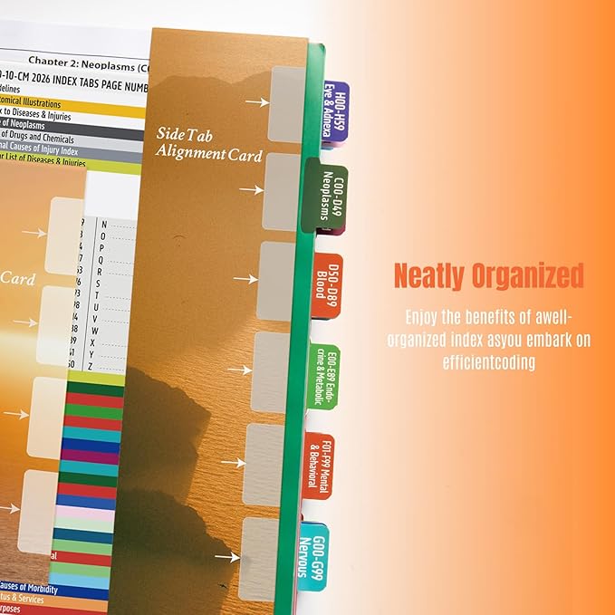 Index Tabs for ICD-10-CM 2026 Expert Codebook (AAPC Version) – Compelet Laminated Navigation Set, with Clear Guide & Color-Coded with Alignment Guide