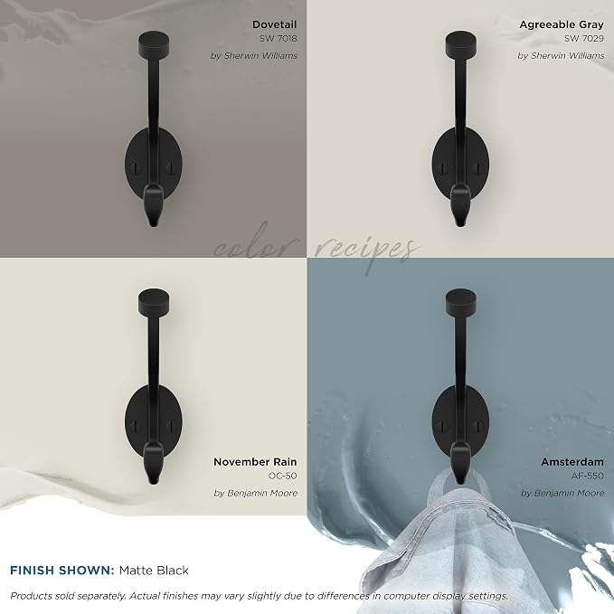 Amerock H55465MB | Adare Double Prong Decorative Wall Hook | Matte Black Hook for Coats, Hats, Backpacks, Bags | Hooks for Bathroom, Bedroom, Closet, Entryway, Laundry Room, Office