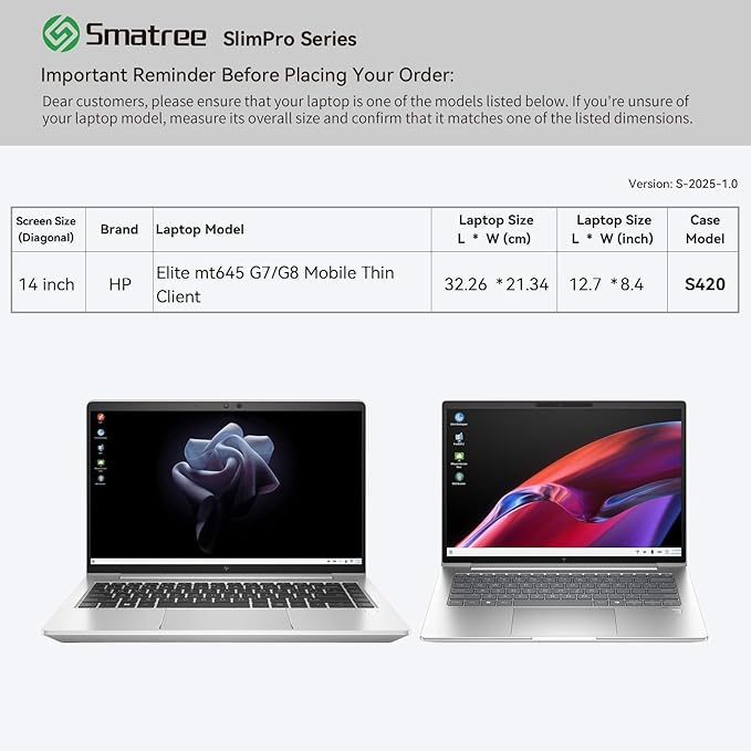 Smatree SlimPro Laptop Sleeve Case for 14 inch HP mt645 G7 Mobile Thin Client, for 14 inch HP Elite mt645 G7/G8 Mobile Thin Client, Case with Pocket, Patented Super-Corner Design, Light Grey (S420LG)