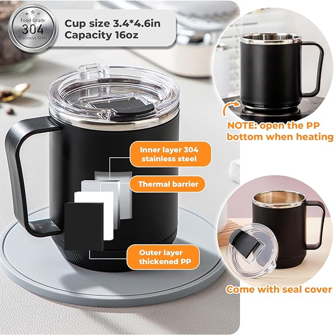 Coffee Mug Warmer Set for Desk - Candle Warmer, 9 Temp Coffee Cup Warmer Auto Shut Off, 1-12H Timer Smart Beverage Warmer, Candle Warmer Plate Candle Melter, Heated Coffee Mug, Charging Coaster