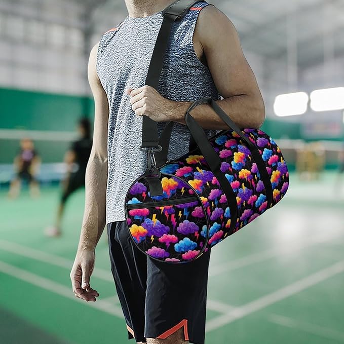 Weekender Carry on Beach Yoga Overnight Luggage Bag Unique Lightning Bolt Storm Clouds Pattern Print Gym Sports Duffle Bag Dance Gymnastics Bags