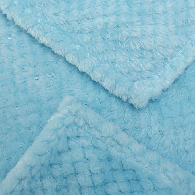 Fuzzy Blanket or Fluffy Blanket for Baby, Soft Warm Cozy Coral Fleece Toddler, Infant or Newborn Receiving Blanket for Crib, Stroller, Travel, Decorative (28Wx40L, XS-Ice Blue)