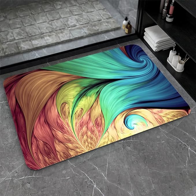 Diatomaceous Earth Bath Mat,Peacock Feathers Non-Slip Volume Super Absorbent Fast Drying for Bathroom Kitchen Door mat,Eco-Friendly Easy to Clean 16×24Inch (40 * 60cm)
