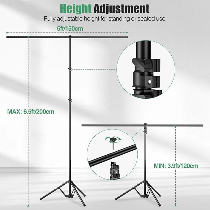 Green Screen Backdrop Kit, 5×7ft Portable Greenscreen Background with Adjustable T-Shaped Stand, 5 Clamps, Carrying Bag for Parties, Streaming, Photography, Zoom, Gaming, Video Studio
