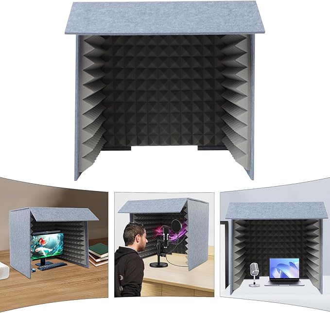 Bacocoo Portable Recording Studio,Foldable Desktop Soundproof Cover with Noise Reduction,Quick Assembly Lightweight Design for Home Broadcast,Voice Isolation,Streaming,Video Conference. (Gray)