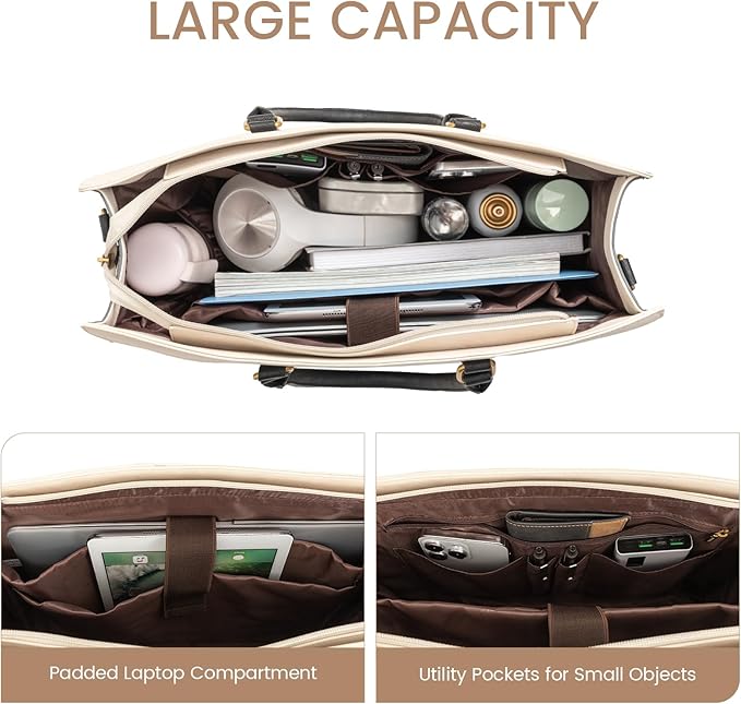 LOVEVOOK Laptop Bag for Women 17.3 Inch Laptop Tote Bag Vintage Leather Work Bags for Women Professional Computer bag
