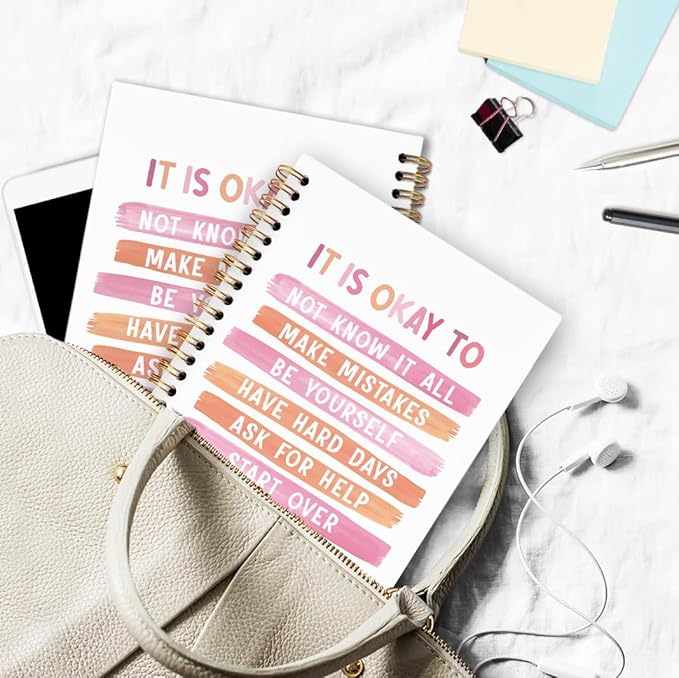 dvhdajed Pink Mental Health Spiral Notebook, It's Okay to Inspirational Journaling Notebooks, Pink Therapy Spiral Journal for Girls Women Girls, Mental Health Office School Supplies Gifts, 5.5x8.3 In