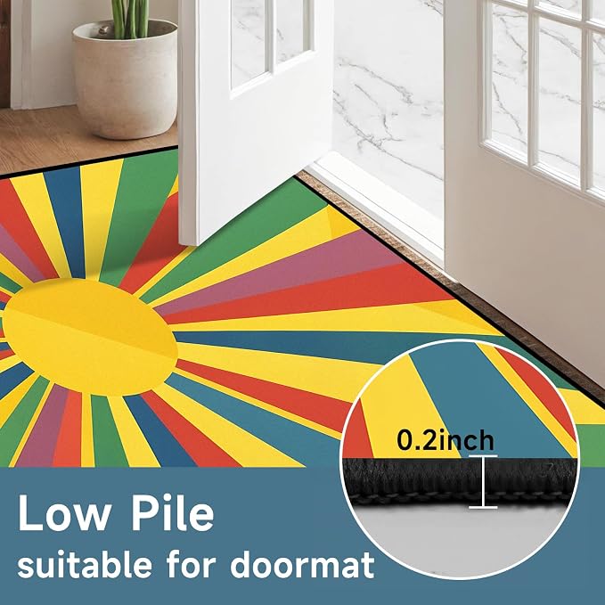 Rainbow Sunburst Area Rug Colorful Geometric Sun Carpet Soft Non-Slip Washable Floor Mat for Bedroom Living Room Nursery Playroom Classroom Home Decor,5'x7'