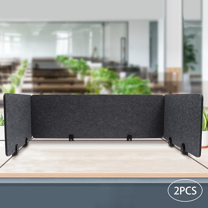 Stand Up Desk Privacy Panel, 6Pcs Clamp-On Acoustic Desk Divider Table Mounted Privacy Panel Sound Proof Dividers(2Long Panel 47.25x16In&4 Short Panel 23.6x16In) (2Long Panel - 47.25x16In)