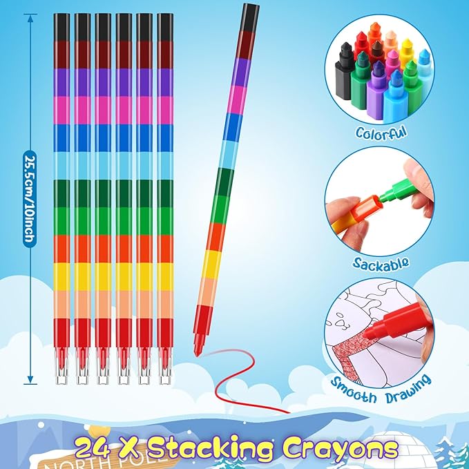 BenLouis 24 Winter Mini Coloring Books Kids with 24 Stacking Crayons Polar Animals Party Favors Activity Books Bulk for Kids Winter Holiday Goodie Bag Gift Stuffer Classroom Reward