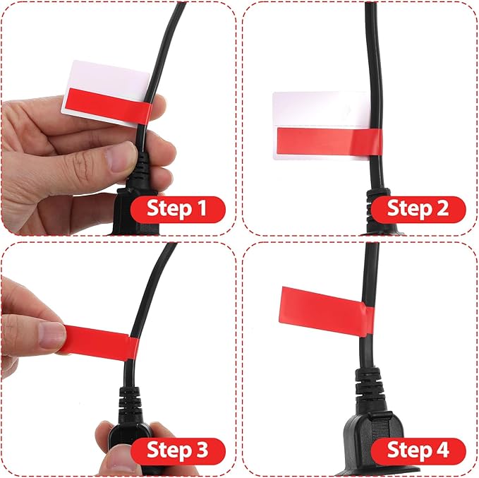 600 Pcs Cord Labels Tags, Color Coded P-Type Cable Labels Tags with Wrap-Around Design, Durable Cable Tag Label for Network Ethernet Audio Wire Organization and Identification