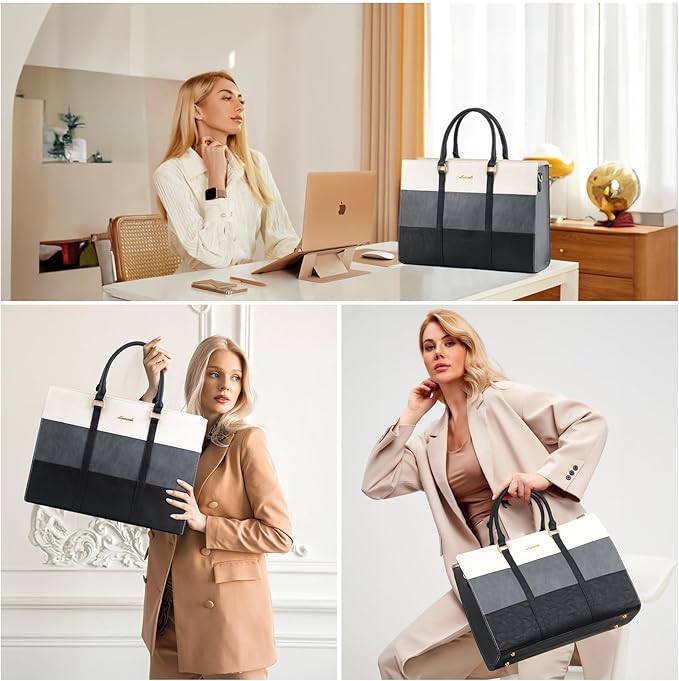 LOVEVOOK Laptop Bag for Women, 15.6 Inch Laptop Tote Bag, Vintage Leather Work Bags for Women, Waterproof Computer bag with Clutch Purse, Large Capacity Briefcase, Business Office Bag