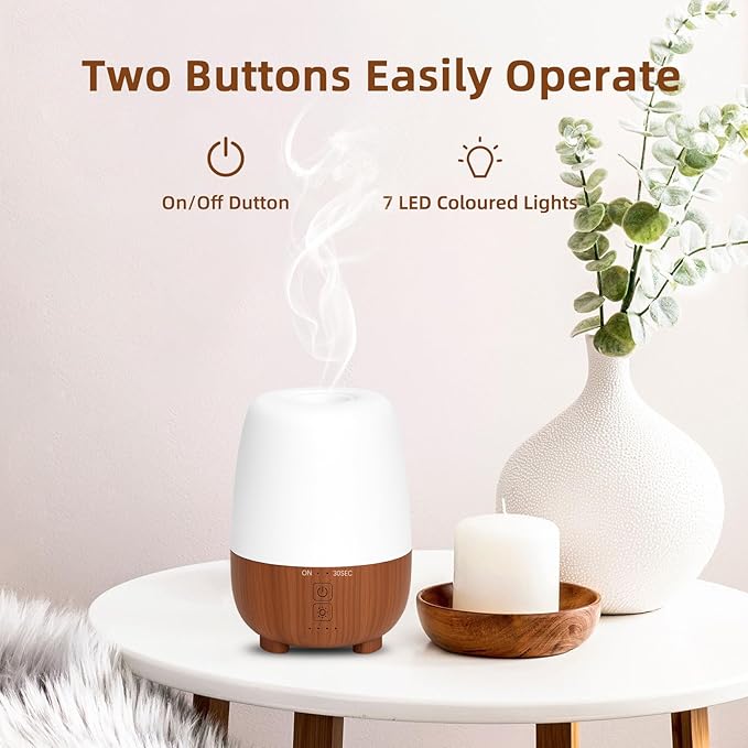SEEDSEEL 150ML Rechargeable Battery Operated Essential Oil Diffuser, Portable Cordless Aromatherapy Diffuser,7-Hour Runtime with 7 LED Color Changing Lightsfor Home,Office,Outdoor