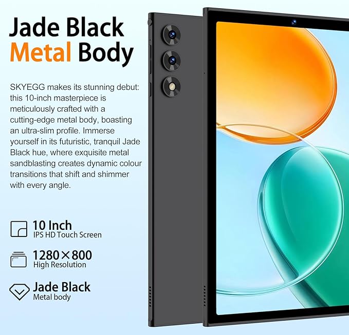 SKYEGG 2025 Android 15 Tablet 10.1 Inch Tablets, 30GB RAM 128GB ROM 1TB Expand, 8000mAh Battery, BT5.0, 2.4/5G Wi-Fi 6, Metal Body with Keyboard & Mouse, Gemini AI, Widevine L1 HD IPS Display - Black