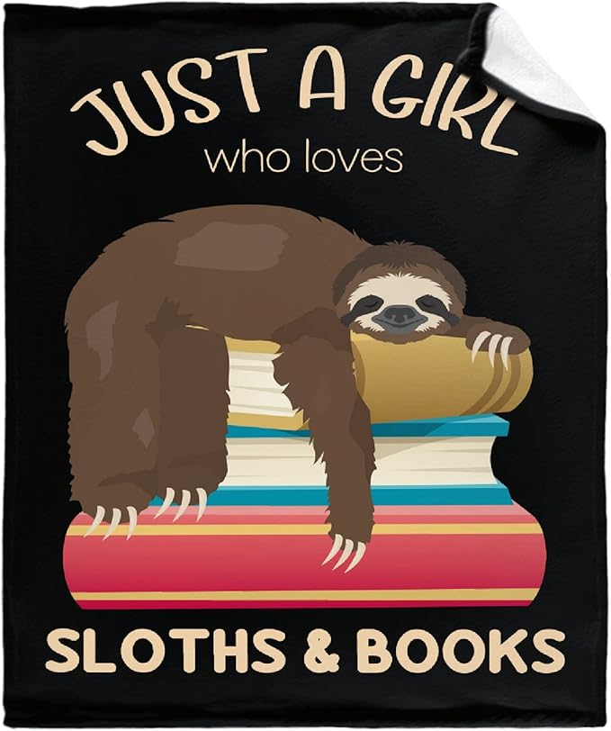Just a Girl Who Loves Sloths and Books Blanket Lightweight Cozy Flannel Fleece Throw Blanket Best Gift Home Decor for Bed Couch Outdoor Camping 80"x60" Queen for Adults