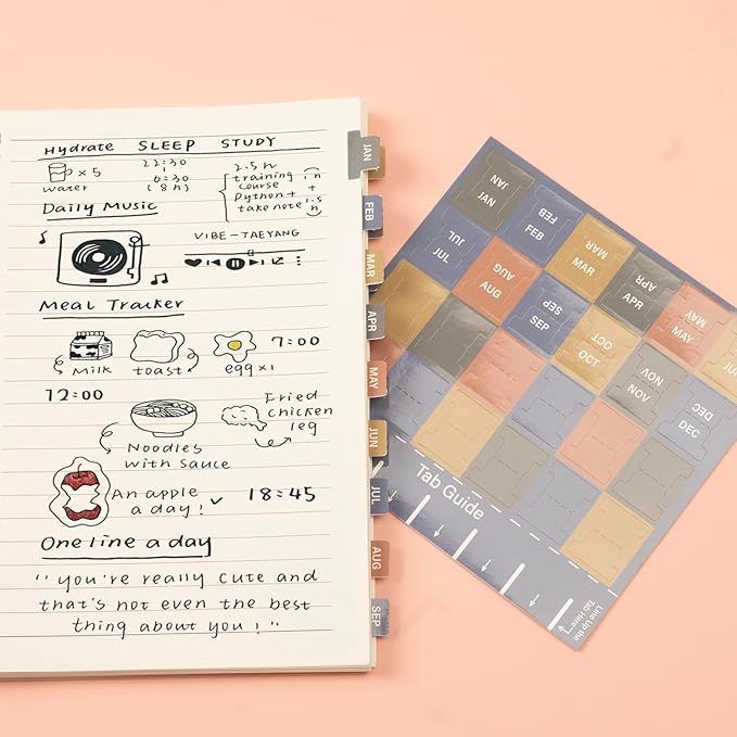 Lumintutu Laminated Planner Monthly Stickers,40 Adhesive Plan Tabs for Notebooks (2 Sets 12 Month Tabs and 24 Blank Tabs), Calendar Monthly Divider Set (Small Morandi)
