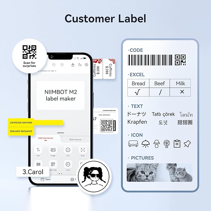 NIIMBOT M2/M3 Thermal Transfer Labels 1.57''x1.18'', for M2/M3 Label Maker, PET Material, Waterproof and High-Temperature Resistance, Long Storage Time, Clear Label Tape(40x30mm-225)