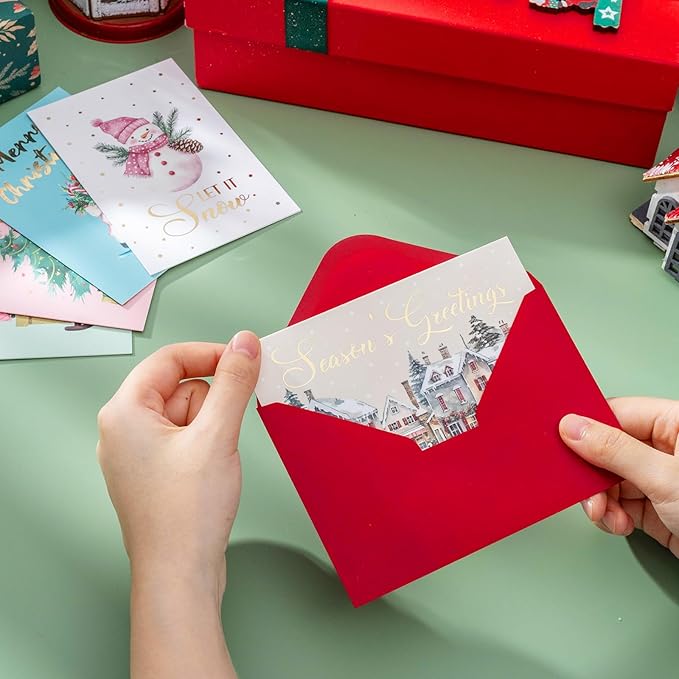 Thboxes Christmas Cards, 36 Pack Merry Christmas Cards with Envelopes & Stickers, 4x6 Inch Holiday Card, 6 Assorted Designs Greeting Card for Xmas