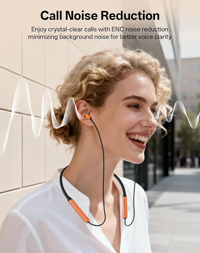 Neckband Bluetooth Headphones, Wireless Bluetooth 6.0 Earbuds with Microphone, Comfortably Light, Deep Bass Earphones 35H Playtime, IPX5 Waterproof, Magnetic Headset for Workout (Deep Orange)