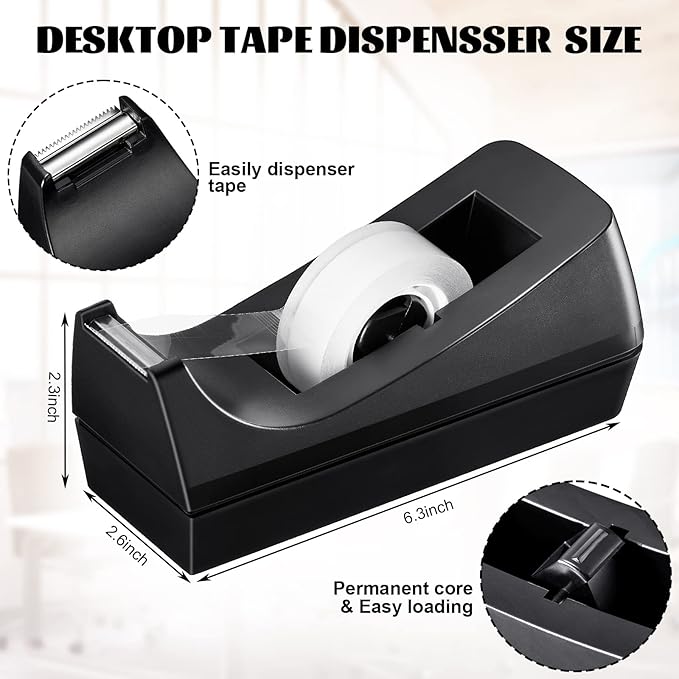 Lanties 3 Pack Desktop Tape Dispensers Non Skid Base for Office Home School (Tape Not Included) (Black)