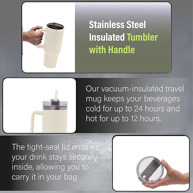 H&F Clicks Insulated Tumbler, Stainless Steel Tumbler with Leakproof Lid for Water, Coffee or Iced Tea. Cup Holder Compatible for Travel, BPA-Free Water Bottle, Vacuum Insulated Tumbler.