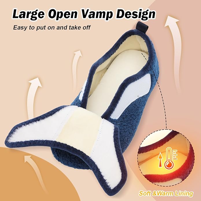 BARERUN Slippers for Women Men Wide House Diabetic Shoes for Women Men Warm Arthritis Edema Swollen Neuropathy Socks Slip on Adjustable Fuzzy Comfy Soft Womens Mens Bedroom Sliipers