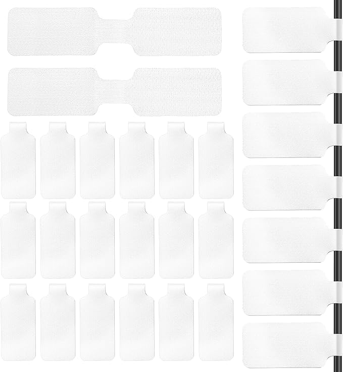 60 Pcs Cable Labels, White Nylon Self-Adhesive Wire Labels, Writable Reusable Cord Tags Electrical Panel Label Cables Markers for Electronics Computer Management and Identification, Home, Office