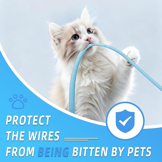 Automotive Wire Loom Tubing, Split Braided Cord Protectors from Pets No Chew, Flexible Cable Sleeve Cable Management for TV/Computer/Electric Wires (Sky Blue, 3/8"-10ft)