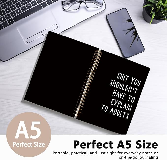 LIANGW Sarcastic Notebooks for Work, Funny Notebooks Journal, Funny Office Gifts for Coworkers, Funny Notebooks for Work, Office Humor Gifts, Black Hardcover Spiral Notebook 5.5x8.3 Inch