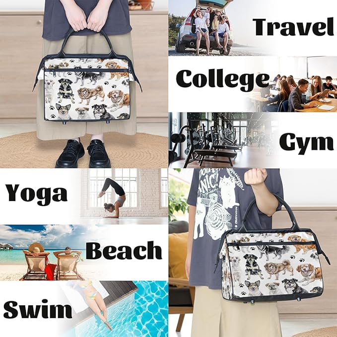 Multipurpose Duffle Bag, Waterproof Carry On Bag with Spacious Design, Dog Paw Pattern Gym Bags, 15.2x8.3x11.6in