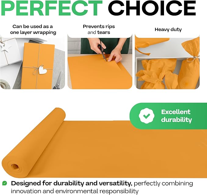 12" x 1200" (100 ft) Orange Kraft Paper Roll, Pack of 2 - USA-Made Quality Craft Paper for Gift Wrapping, Kids' Arts & Crafts, School Projects - 50 lb Natural Material by IDL Packaging