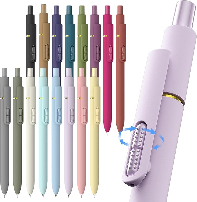 Hiacry 16 Pcs Gel Ink Pens, 0.7mm Fine Point for Smooth Writing Journaling Pens, Black Quick-Dry Long Lasting Fidge Pens, Cute School Office Supplies Gifts for Women (16Pcs Morandi＋Vintage-Black Ink)