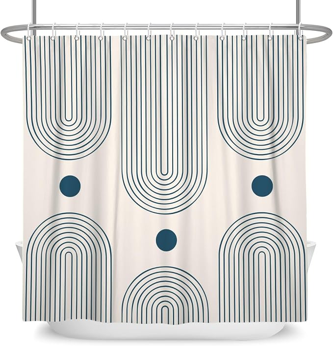 Mid Century Modern Shower Curtain Abstract Minimalist Arch Sun Lines Geometric Aesthetic Bath Curtain Boho Bathtub Decorations Waterproof Fabric Bathroom Curtain with Hooks 72x78 inch